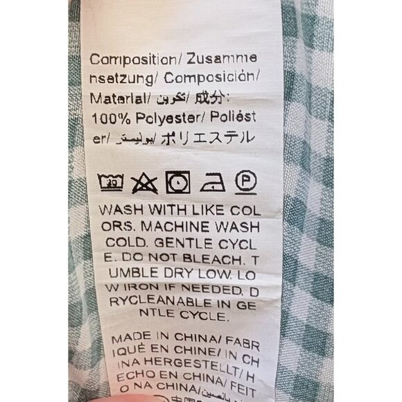 Green Gingham Check Split Neck Bishops Sleeve Blouse XL - Picture 6 of 6